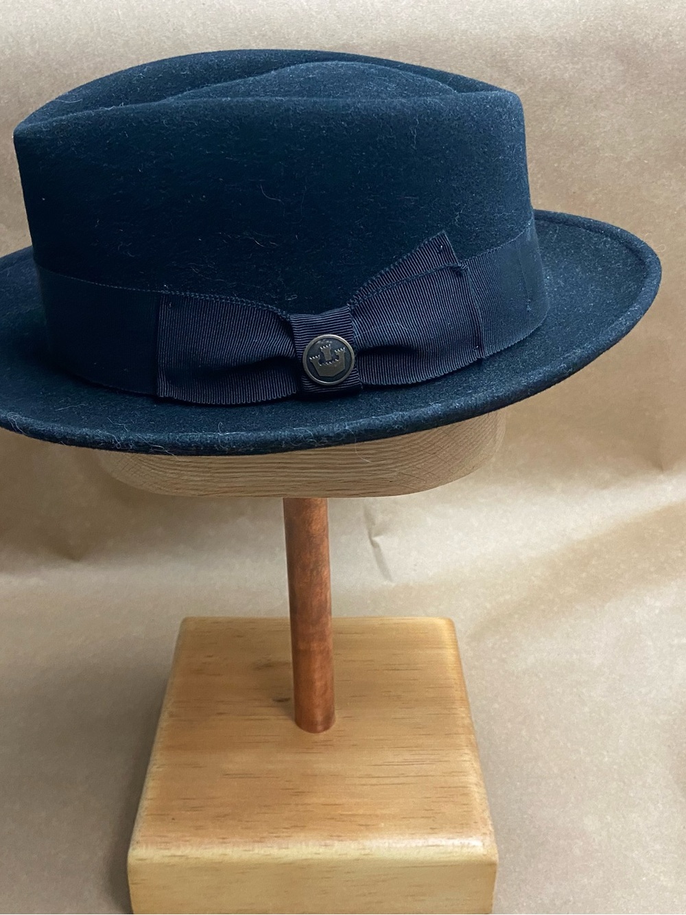 Goorin Bros Black Felt Pork Pie Hat with Ribbon Bow